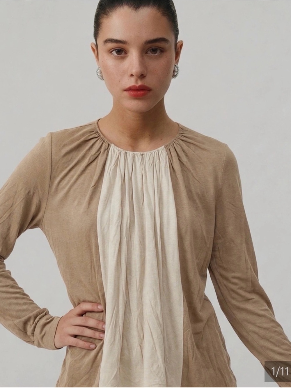 Chloe elephant Two-Tone draped pintuck neckline long sleeve women’s large